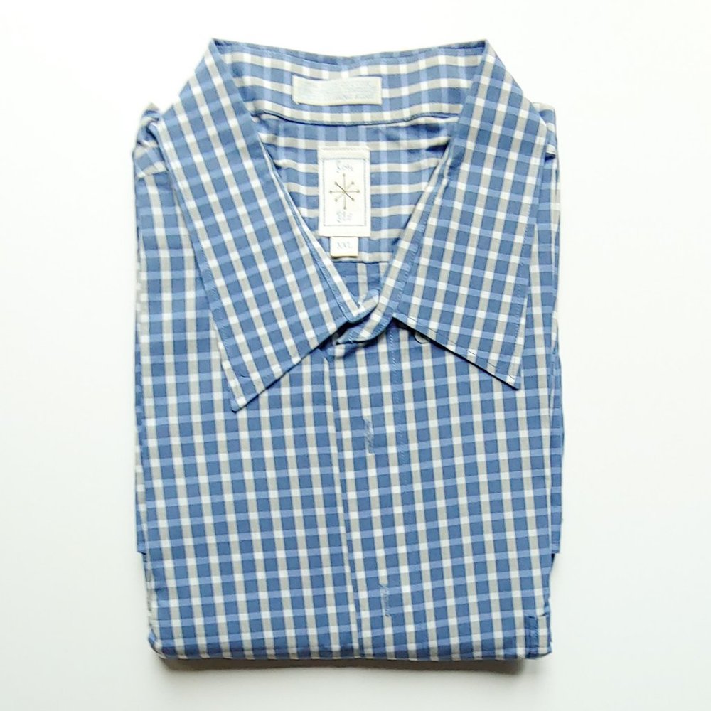 Burma Bibas Mens Long Sleeve Dress Shirt XXL Blue Plaid